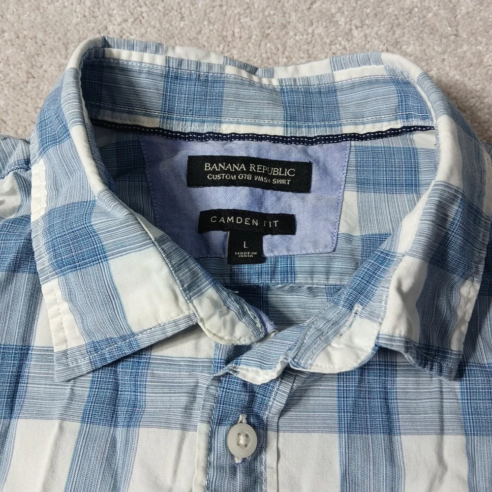 Banana Republic Camden Fit custom 078 wash Blue and White Plaid Size Large